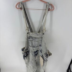 Dead stock vintage Kansas jean acid wash Light Blue Denim short Overalls xl